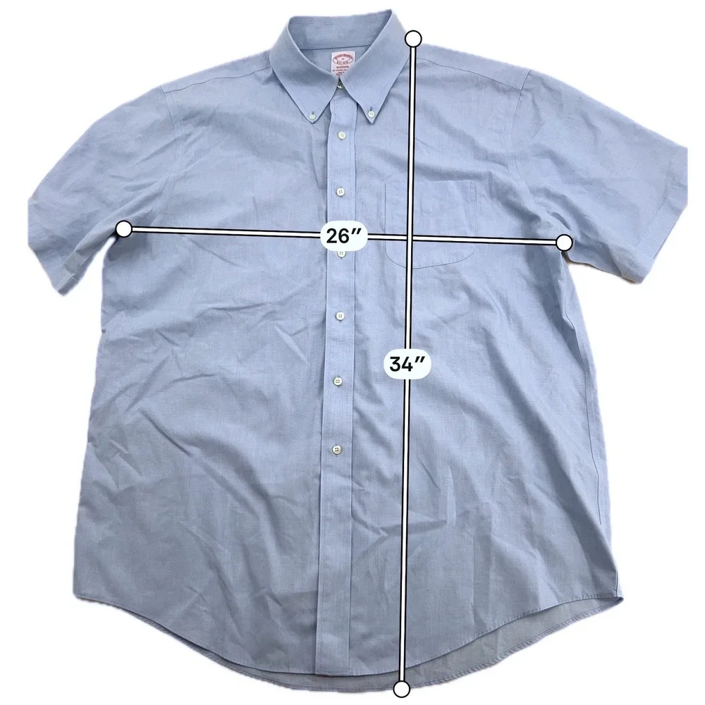 Classic Short Sleeve Button Down Shirt 17 Blue Non-Iron Madison Brooks Brothers - Picture 4 of 6